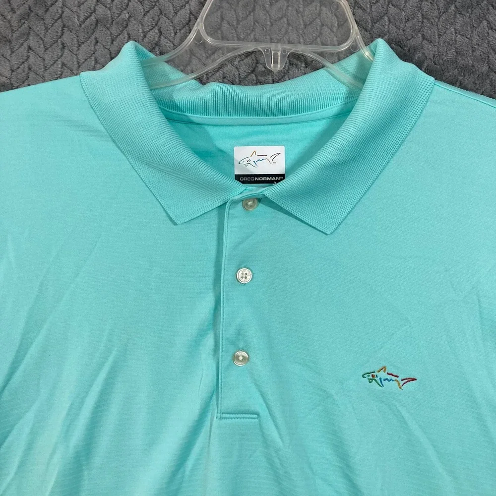 Greg Norman Mens XXL Polo Blue Logo Golf Yacht Casual Vacation Breathable